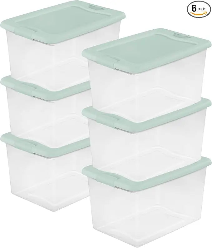 6-Pack Color Program, Large Clear Plastic Storage Bins with Lids, 64 Quart, Blue - Stackable Organizing Container Boxes for Clo