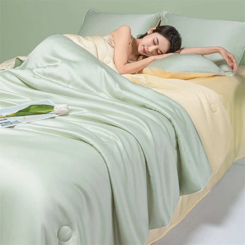 2024 Summer Cool Quilt Water Washed Ice Silk Double Sides Cooling, Cold Air Conditioning Thin Blanket, Luxury Bedding Comforter