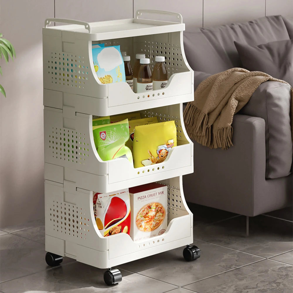 Rolling Storage Cart with Wheels - White Plastic Multi-Purpose Organizer for Kitchen, Bathroom, Bedroom Essentials Snack Storage