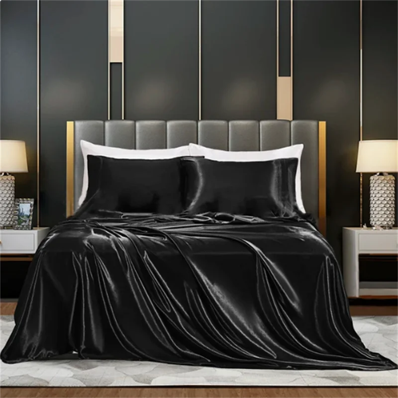 Solid Satin Bedding Set Including Duvet Covers, Bed Sheets, Pillowcases 220x240cm, Free Shipping
