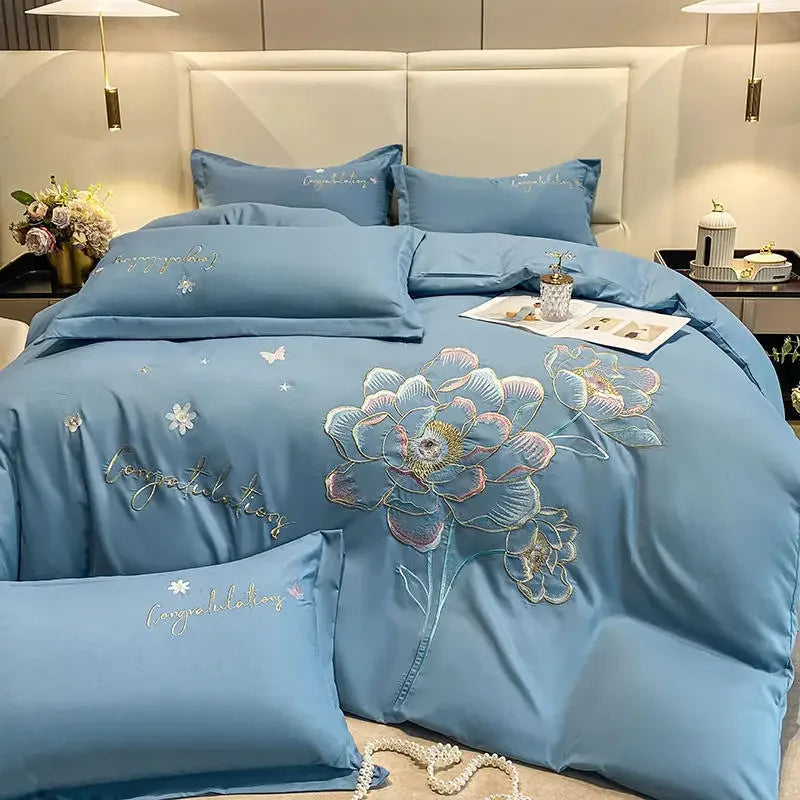 New Class a High Precision Cotton Brushed Embroidery Four-Piece Set Pure Cotton Bed Sheet Duvet Cover