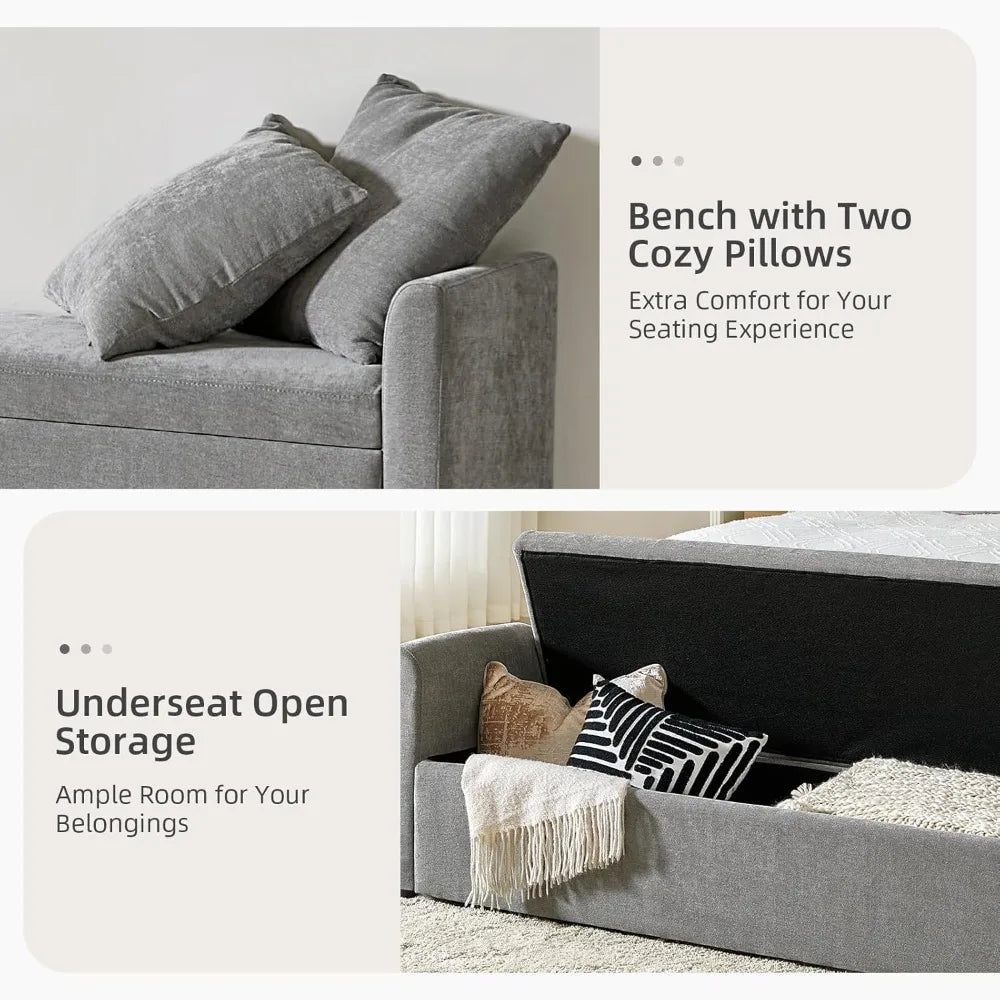 EcoHarbor Storage Ottoman Bench with Pillows, End of Bed Bedroom Bench with Arms, Footrest Stool for Living, Dining Room