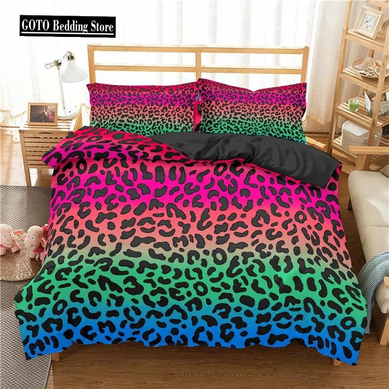 Bamboo Fiber Luxury Comforter Cover Gold Leopard Print Bedding Set Duvet Cover + Pillowcases 15 Colors Bed Spread Set Complete
