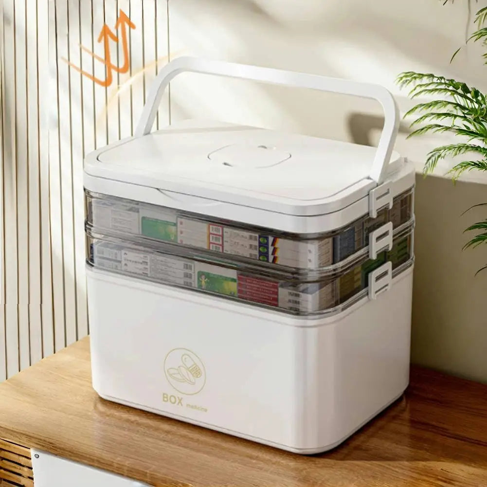 Portable Medicine Box Large Capacity Home First Aid Medical Kit Family Emergency Medicine Box with Multi-layer Drug Storage Case