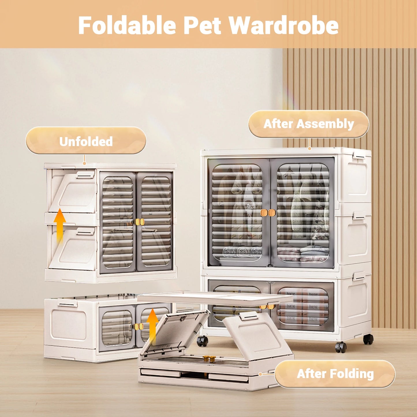 Foldable Multi-layer Plastic Storage Box with Wheels,Clothing Storage Cabinet,Folding Storage Cabinet Small Wardrobe Storage Box
