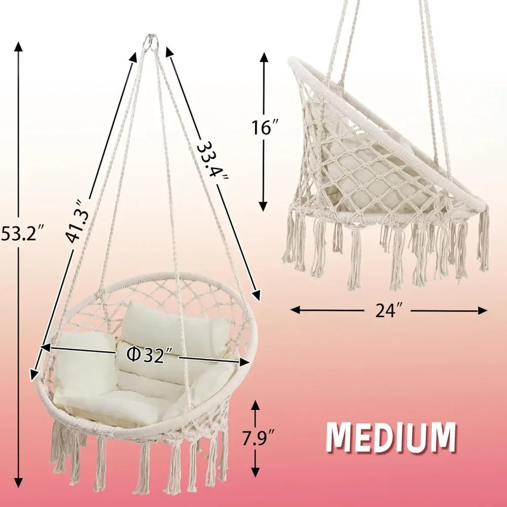 Patio Swings, Hanging Swinging Chair with Medium Cushion, Perfect for Bedroom, Porch, Adults, Balcony, Patio Swings