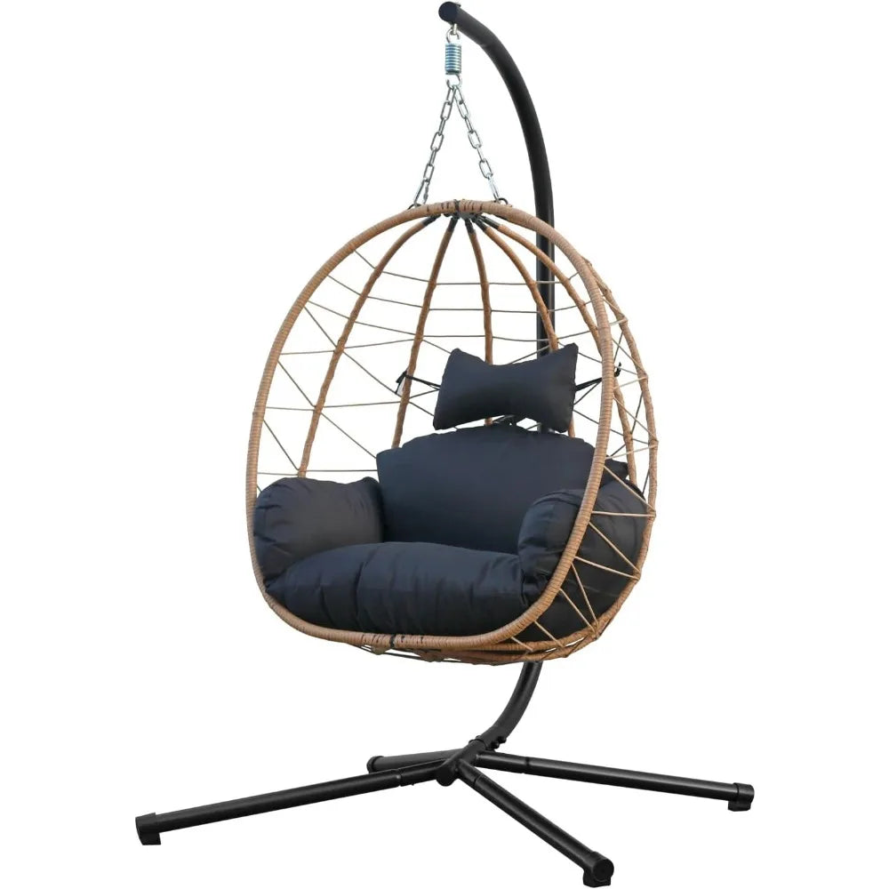 Egg Chair with Stand, Uv-Proof Pe Wicker Hanging Chair for Outdoor Patio, Cushioned Hammock Swing for Bedroom Garden Indoor/Outd