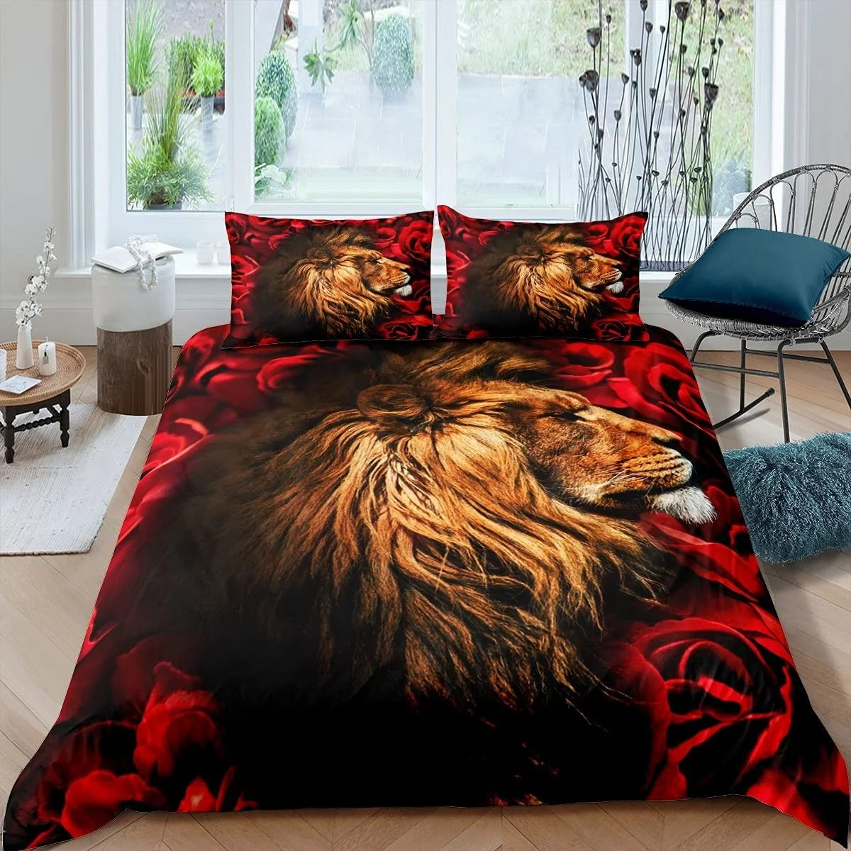 Black Lion Duvet Cover Animal Bed Sheet Pillow Three-Piece Bedding Set Single Double King Queen