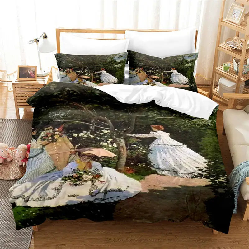 3D Artistic Bedding Set King Monet Van Gogh Style Sky Oil Painting Pattern Printed Duvet Cover With Pillowcases Hot Sale 2/3PCS