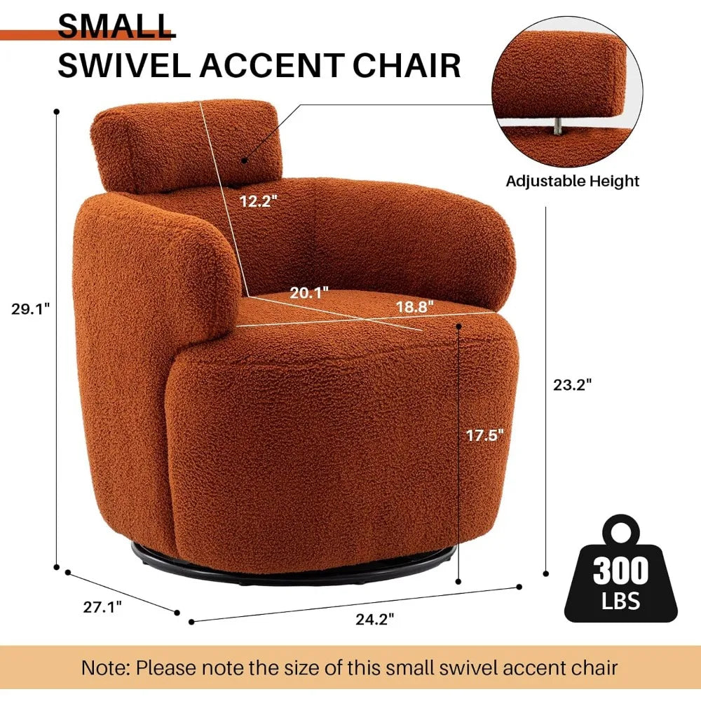 Small Swivel Accent Chair, 360°Barrel Boucle Round Modern Armchair,Tufted Upholstered Single Sofa Chair with Adjustable Headrest