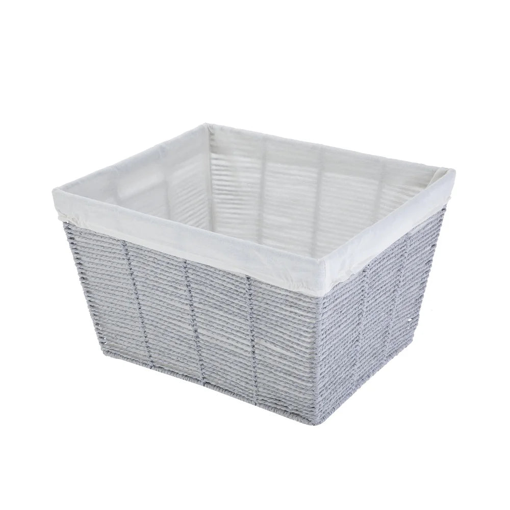 Medium Grey Twisted Paper Rope Storage Basket with Removable Liner Modern Design Cutout Handles Easy Clean Decorative Organizing