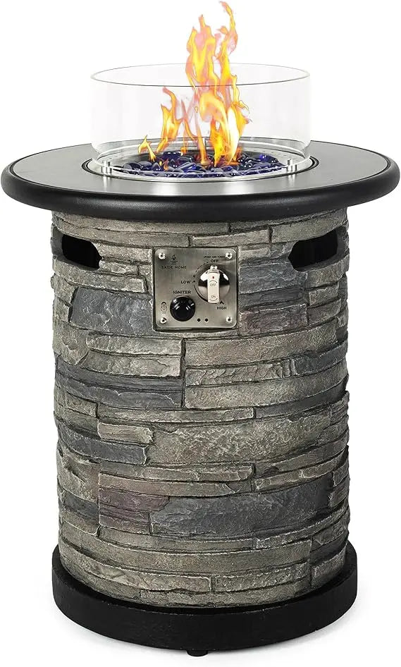 Outdoor Gas Propane Fire Pit Table, Round Porcelain Tile Top 22" Fire Bowl Column W/ 40,000 BTU Firepit Table Auto-Ignition 400D