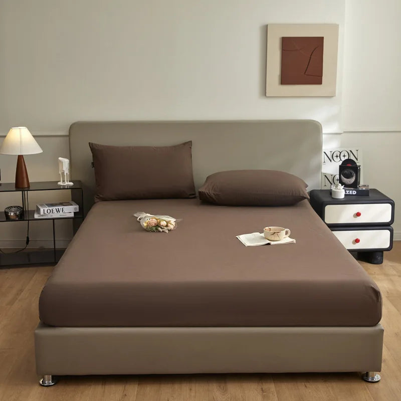 New Cotton Brushed Simple Plain Bed Fitted Sheet 1pc/sets 90/120/150/180/220cm machine washable