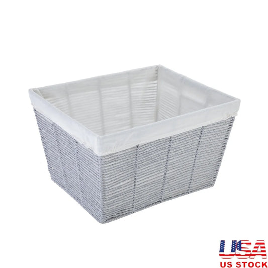 Medium Grey Twisted Paper Rope Storage Basket with Removable Liner Modern Design Cutout Handles Easy Clean Decorative Organizing