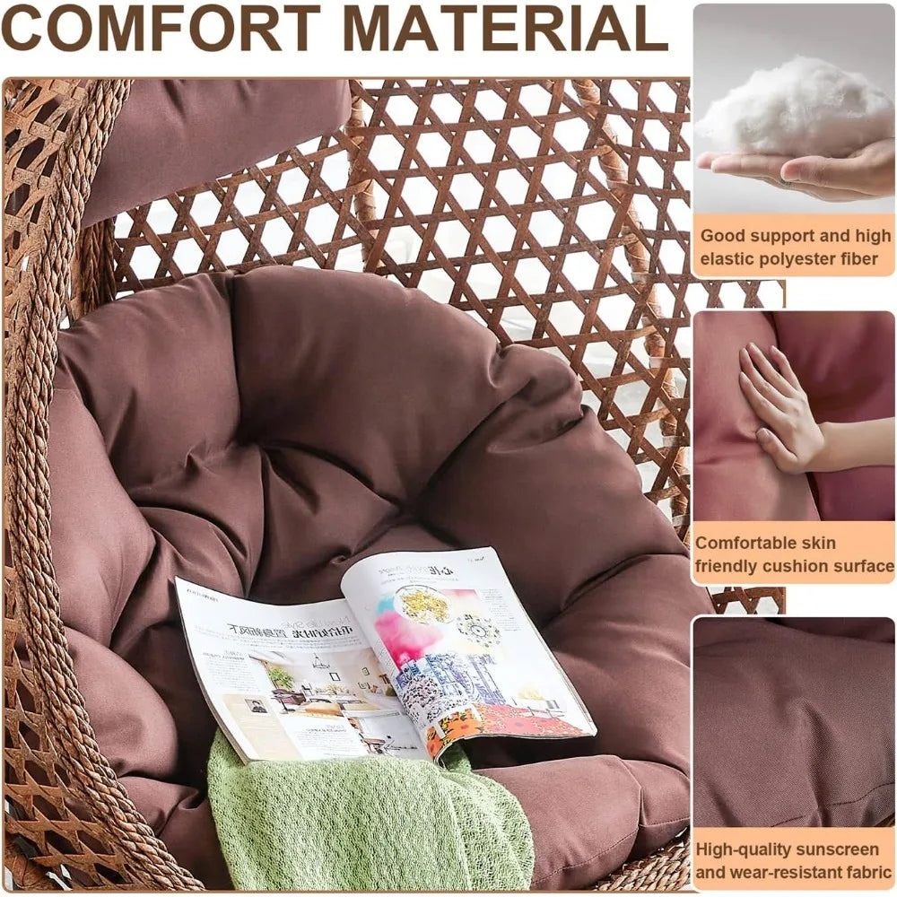 Standing vine hanging egg swing chair, foldable basket indoor or outdoor, cushion and pillow relaxation swing chair