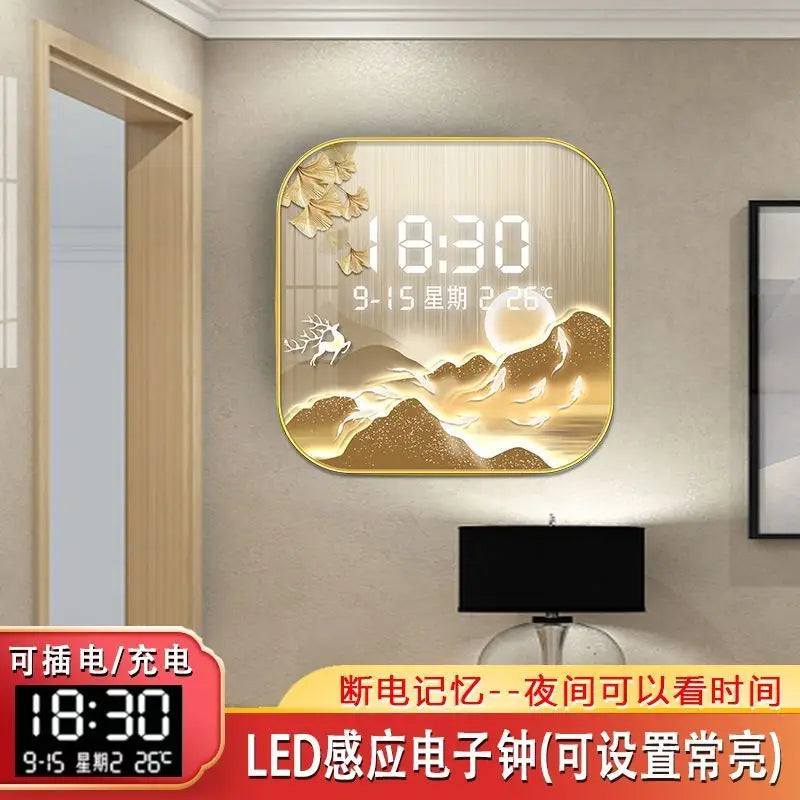 Wall Clock Digital Display Silent Temperature Clock Square Living Room Home Bedroom Dining Room Wall Painting