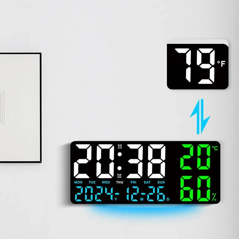 Large digital LED mood light wall clock with remote control temperature and humidity display alarm multi-functional alarm clock