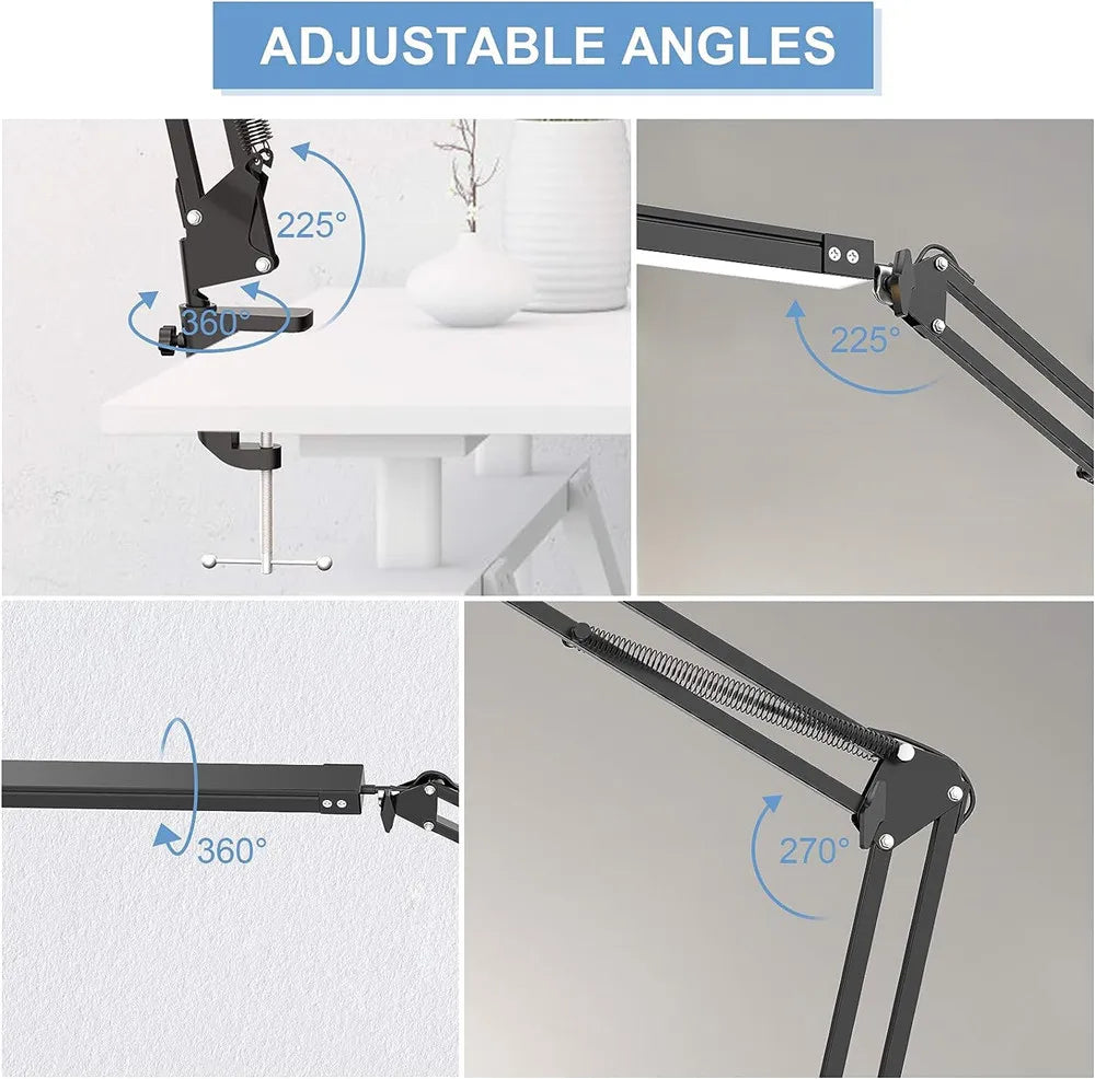 LED Desk Lamp Swing Arm Desk Light with Clamp 3 Lighting 10 Brightness Table Lamp Eye-Caring Reading Desk Lamps for Home Office