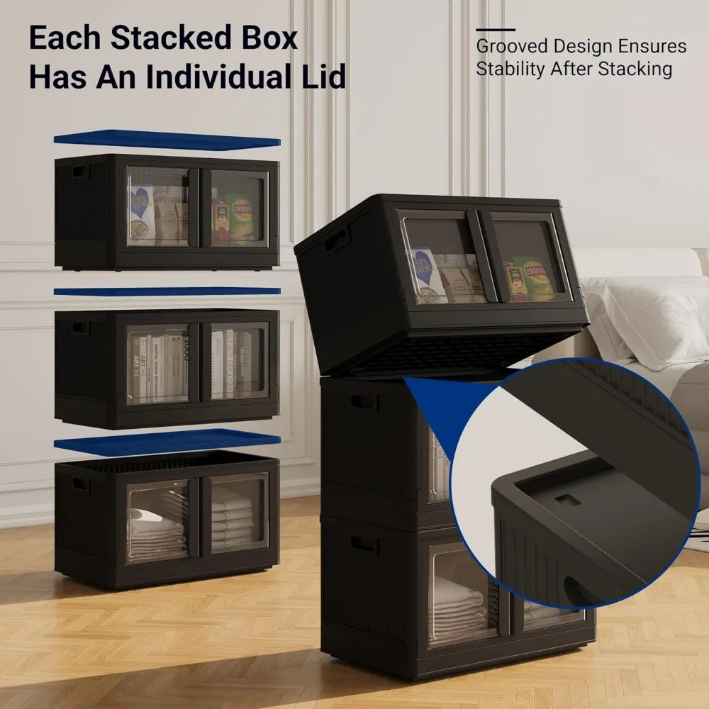 Stackable Storage Bins with Lids, Collapsible Plastic Storage Bins, 304 QT-4 Pack Closet Organizers and Storage Containers