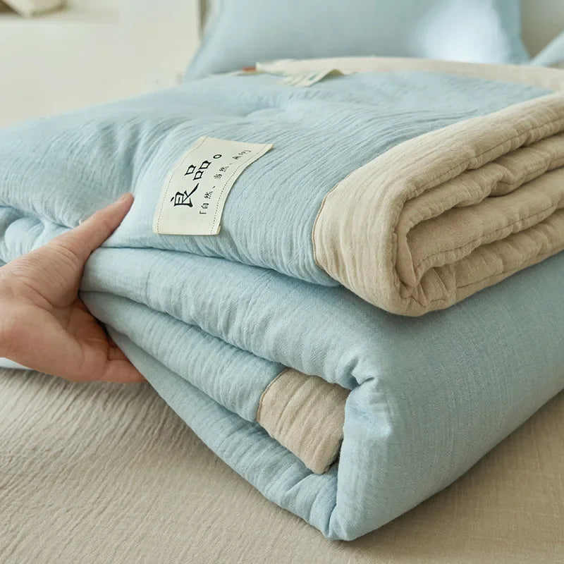 Class A fiber double-layer yarn soybean fiber summer quilt 4-piece set wrinkled yarn air conditioner quilt thin washable quilt