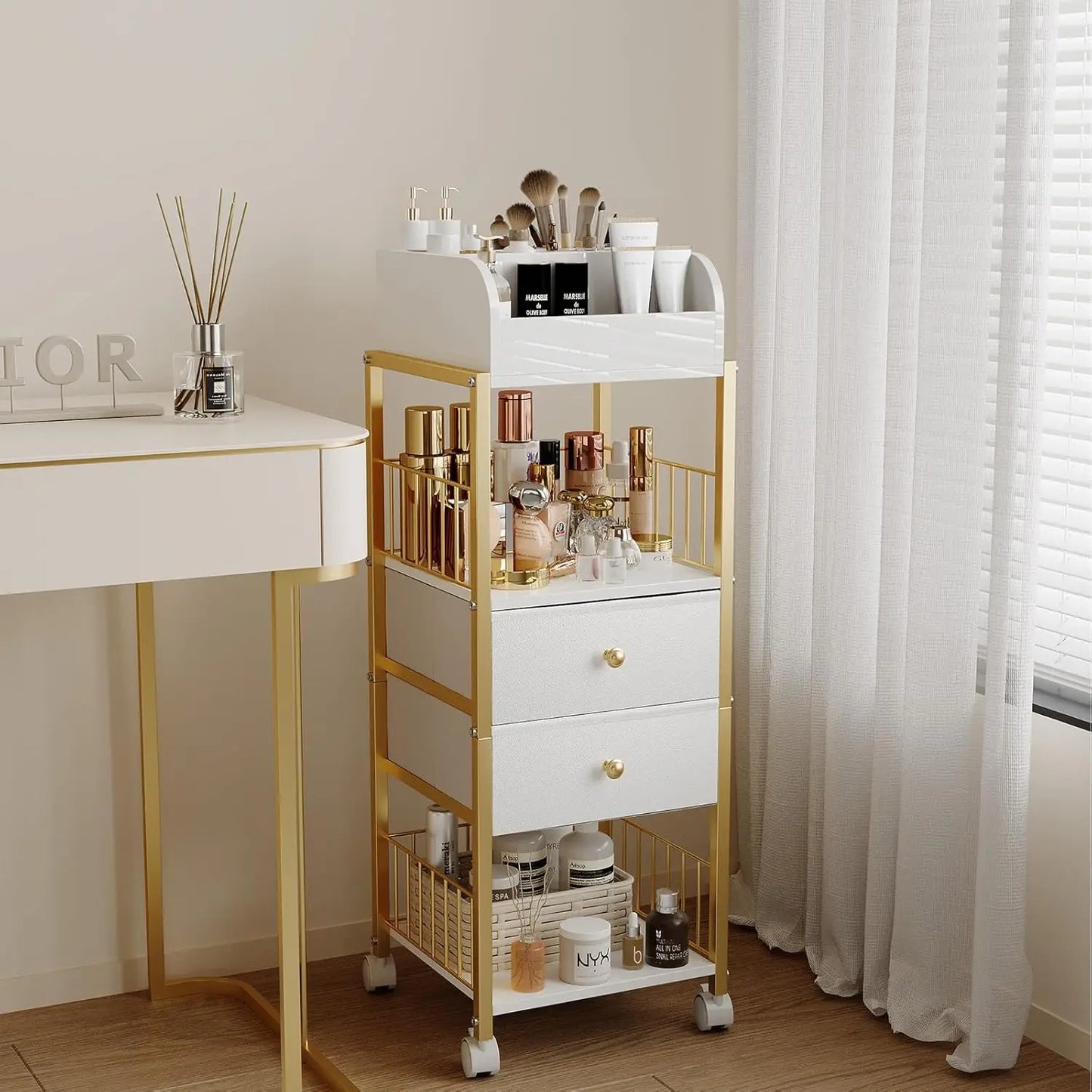 Makeup Organizer Storage Cart, Large Skincare organizers, Makeup Stand with Drawers, Makeup Vanity Organizer Cosmetics Display