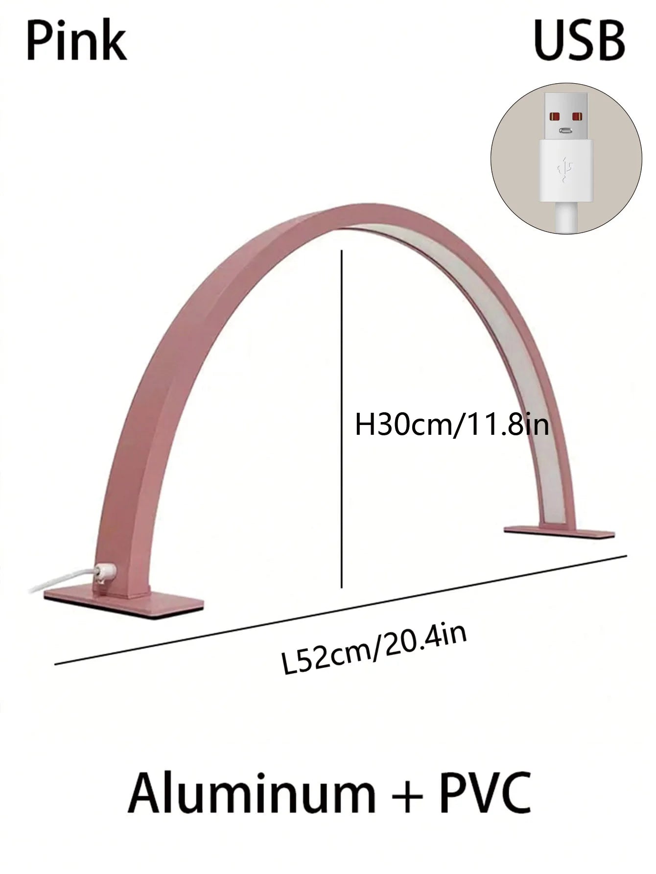 White/Pink Half Moon Nail Lamp,USB Push Button Plug Desk Lamp for Nail Fill Lighting,Dresser,Nightstand,Single Color White Light