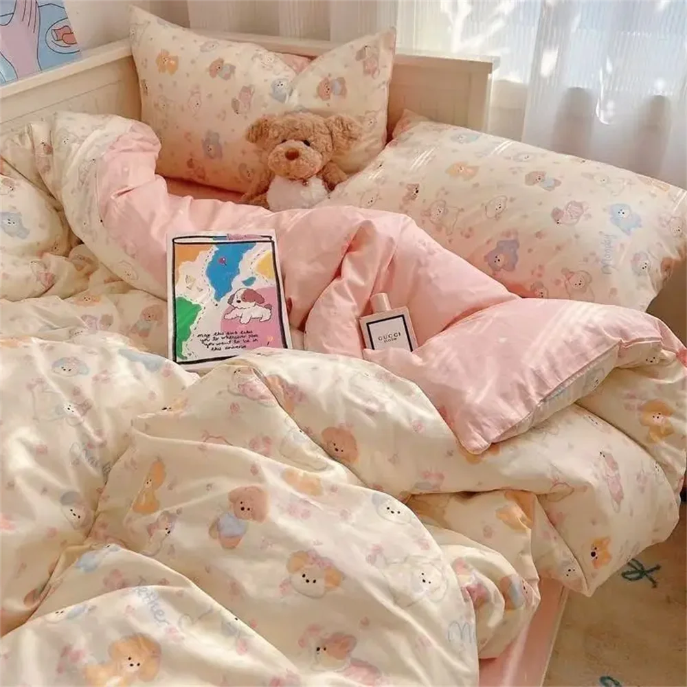 Romantic Tulip Pink Bedding Set Bed Flat Sheet Pillowcase Twin Full Queen Princess Style Bed Linen Kids Girls Floral Duvet Cover