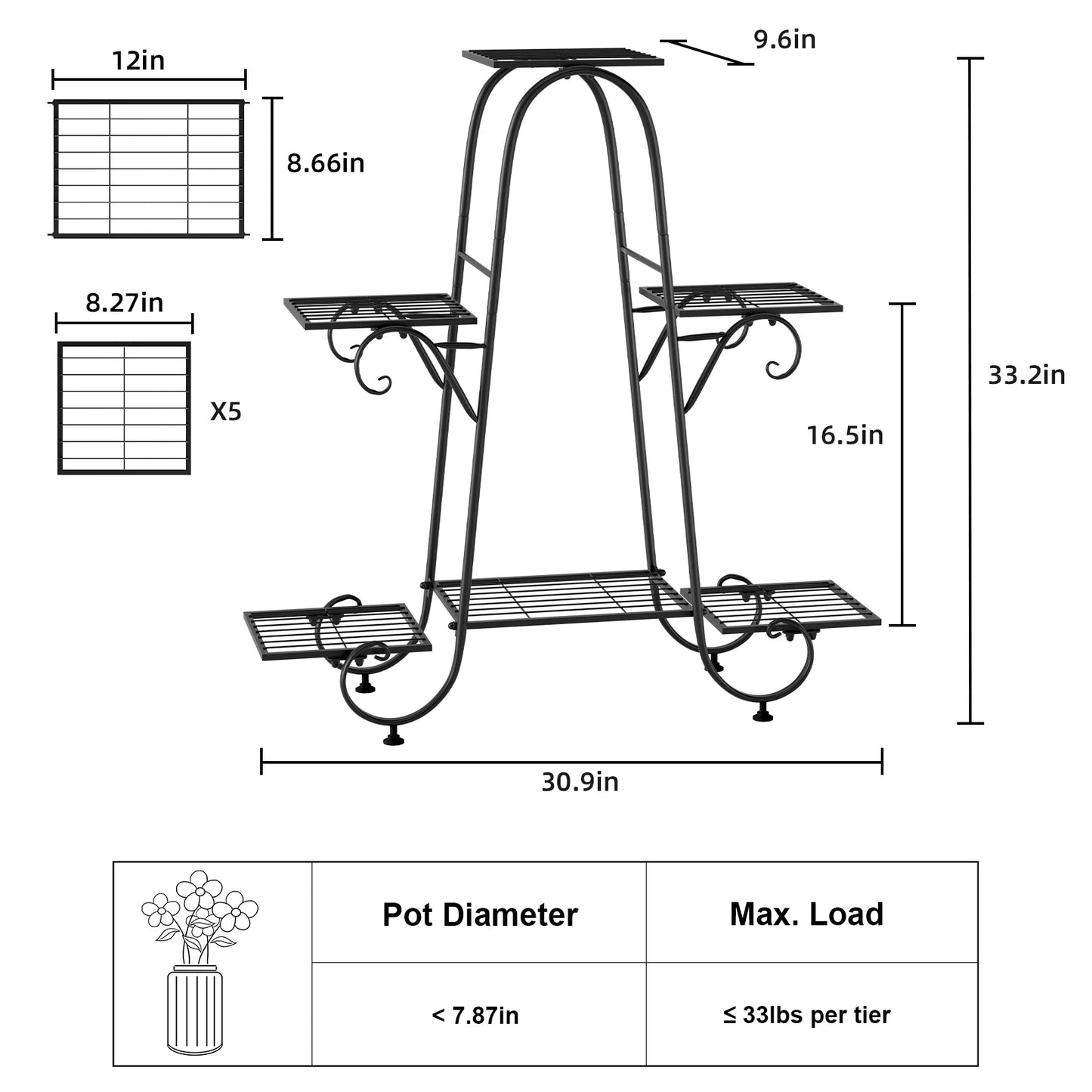Metal Plant Pot Stand Indoor Outdoor Plant Display Rack Garden Shelf Flower Stands Tiered Plants Holder
