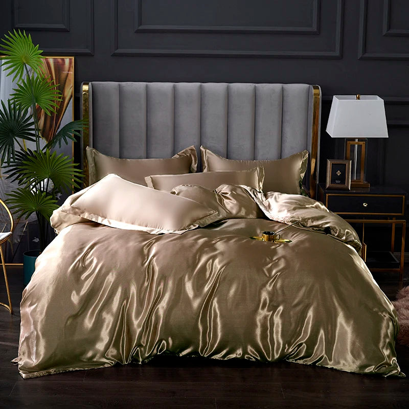Solid Satin Bedding Set Including Duvet Covers, Bed Sheets, Pillowcases 220x240cm, Free Shipping