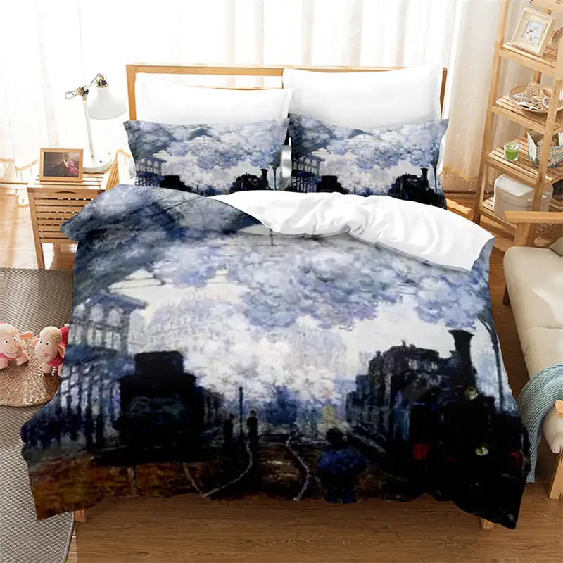 3D Artistic Bedding Set King Monet Van Gogh Style Sky Oil Painting Pattern Printed Duvet Cover With Pillowcases Hot Sale 2/3PCS