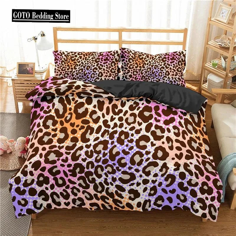Bamboo Fiber Luxury Comforter Cover Gold Leopard Print Bedding Set Duvet Cover + Pillowcases 15 Colors Bed Spread Set Complete