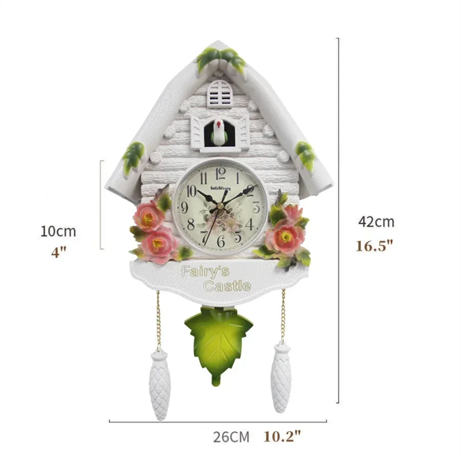 Cuckoo Clock Wall Clock Bird House Day Time Hourly Alarm Clocks Nordic Pendulum Wall Watch Decorations for Kids Home Living Room