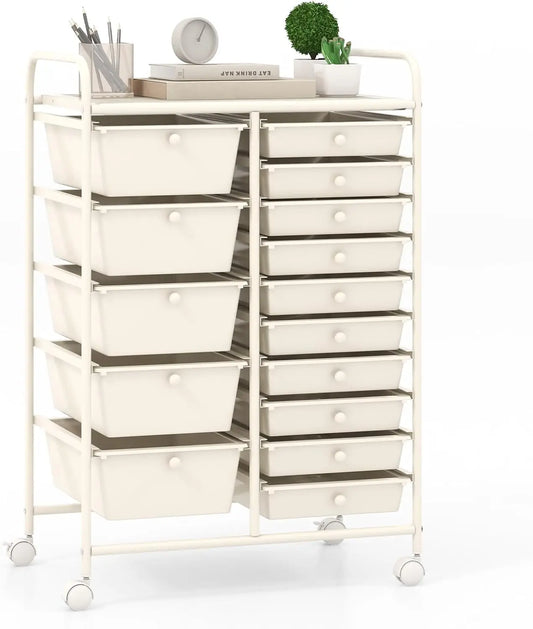 15 Drawers Rolling Cart, Classroom Organizers, Storage Cart with Wheels, for Teacher Office Home School Supplies Tool Craft Art