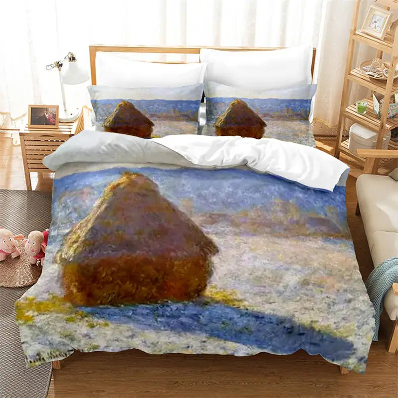 3D Artistic Bedding Set King Monet Van Gogh Style Sky Oil Painting Pattern Printed Duvet Cover With Pillowcases Hot Sale 2/3PCS