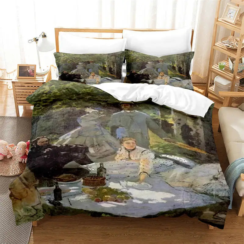 3D Artistic Bedding Set King Monet Van Gogh Style Sky Oil Painting Pattern Printed Duvet Cover With Pillowcases Hot Sale 2/3PCS