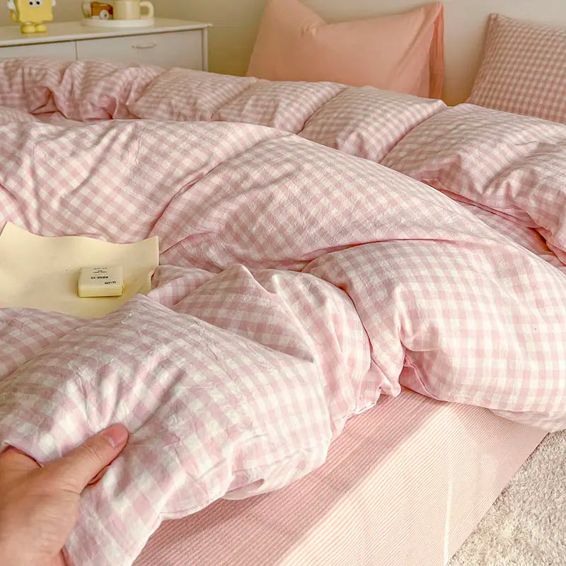 Classic Plaid Bedding Set No Filler Blue Green Duvet Cover Flat Sheet Pillowcases Single Full Queen Size BedSpread Home Textile