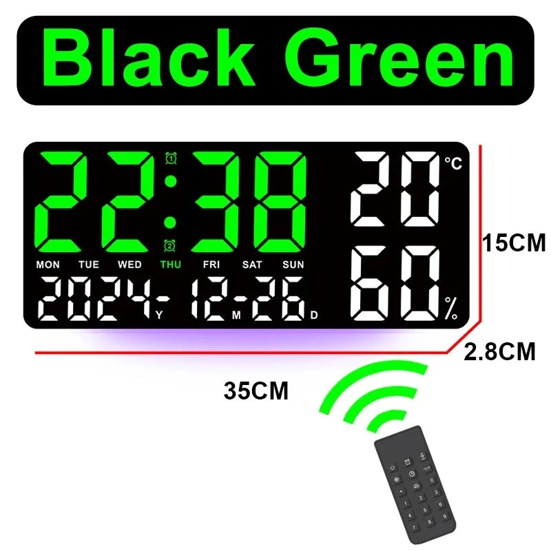 Large digital LED mood light wall clock with remote control temperature and humidity display alarm multi-functional alarm clock