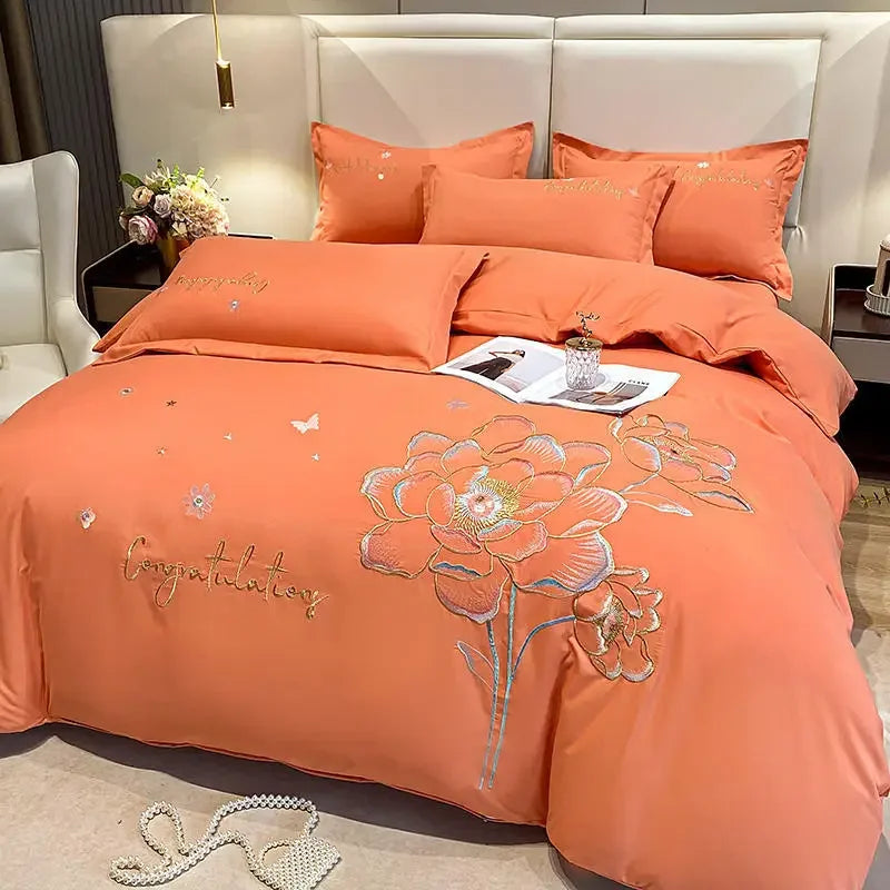 New Class a High Precision Cotton Brushed Embroidery Four-Piece Set Pure Cotton Bed Sheet Duvet Cover