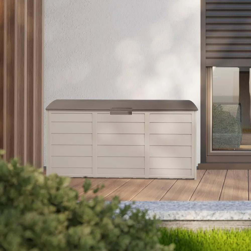 75Gallon Outdoor Storage Box, Patio Deck Box Furniture with Lockable Design, Plastic Storage Containers with Lid for Garden