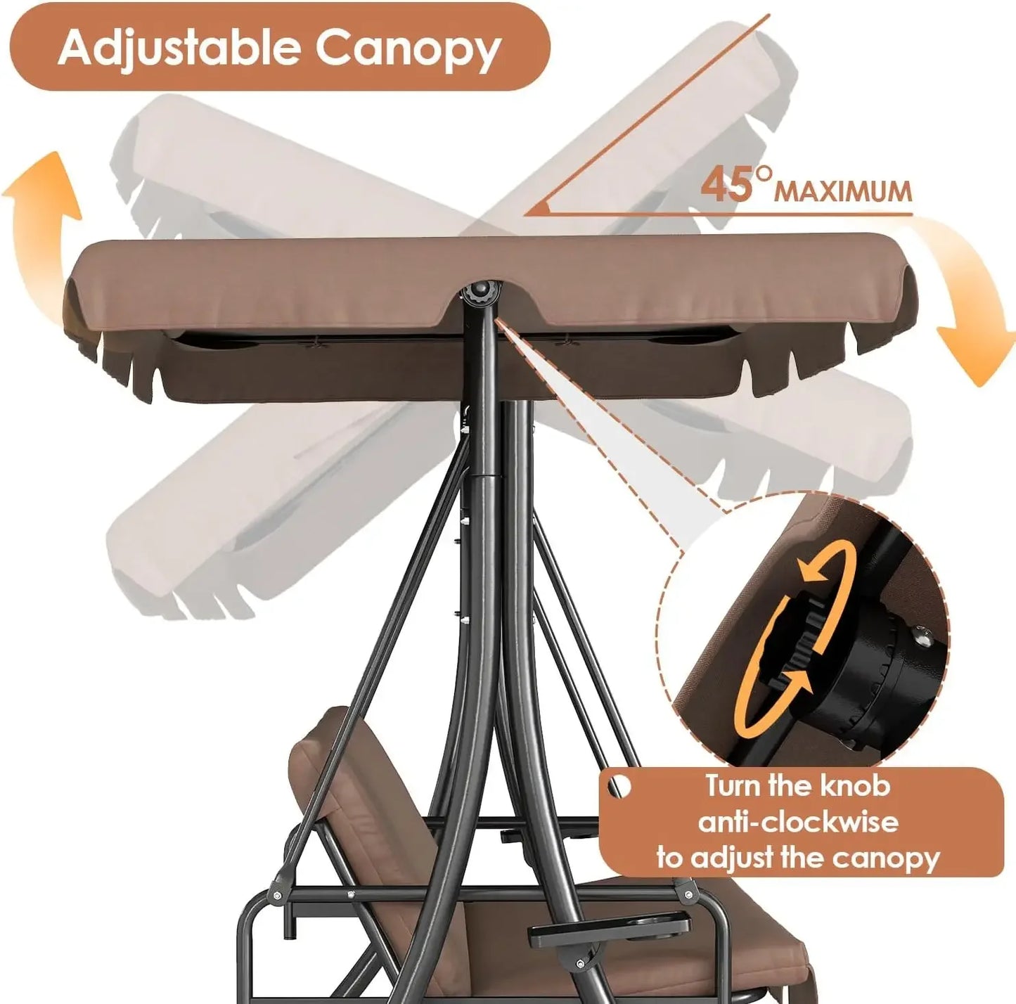 2-in-1 Outdoor Patio Swing 3-Seat Porch Swing with Adjustable Canopy and Removable Cushions, Perfect for Patio, Backyard,