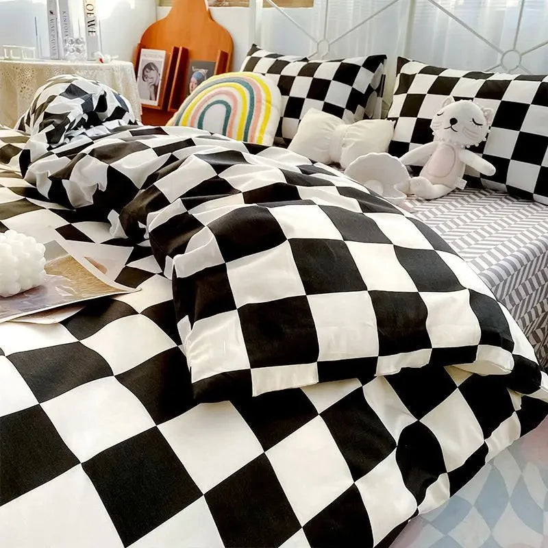 Classic Plaid Bedding Set No Filler Blue Green Duvet Cover Flat Sheet Pillowcases Single Full Queen Size BedSpread Home Textile