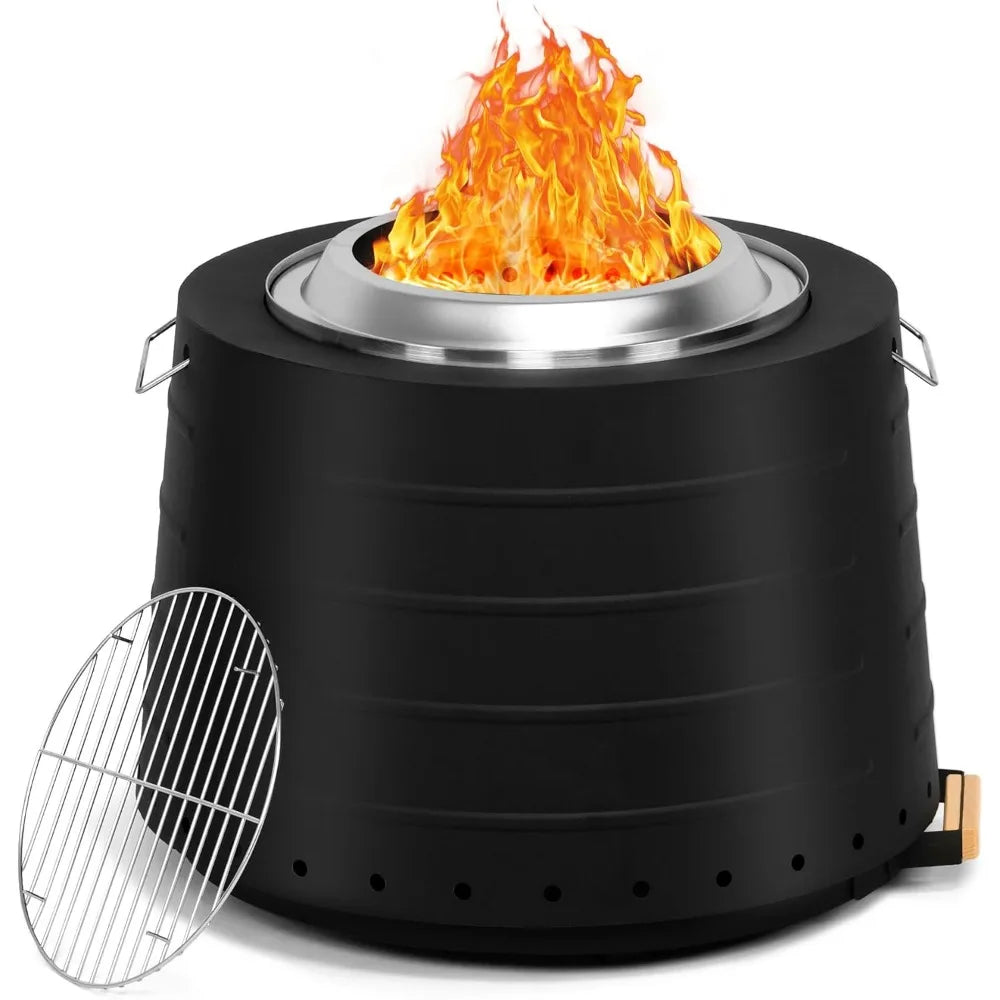 Smokeless Fire Pit,Portable Outdoor Wood Burning Fireplace for Camping with Cooking Grate, 304 Stainless Steel Bonfire Stove fo