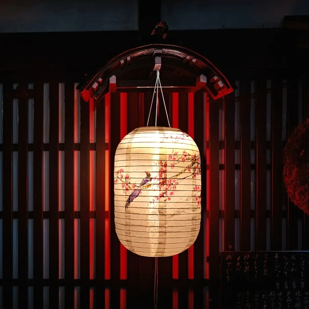 10inch/25cm Waterproof LED Solar Cloth Japanese Lantern Outdoors Festival Wedding Party Garden Hanging Lamp Light Decor
