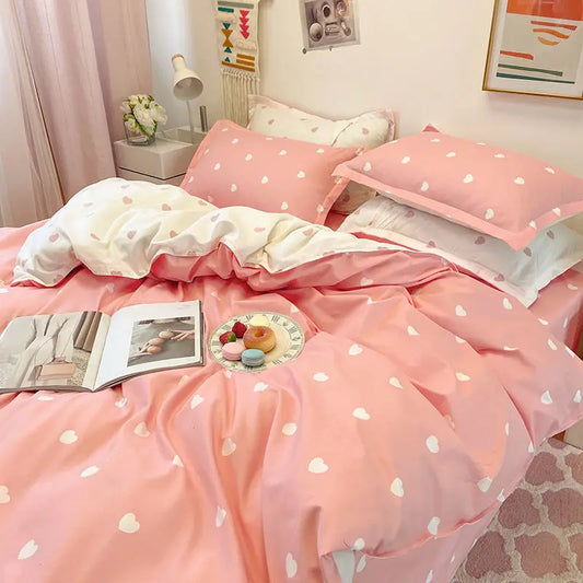 Ins Princess Pink Heart Duvet Cover Set Pillowcase Bed Sheet Kids Girls Bedding Set Queen Twin Cute Kawaii Quilt Cover No Filler