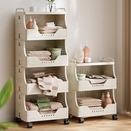 Rolling Storage Cart with Wheels - White Plastic Multi-Purpose Organizer for Kitchen, Bathroom, Bedroom Essentials Snack Storage