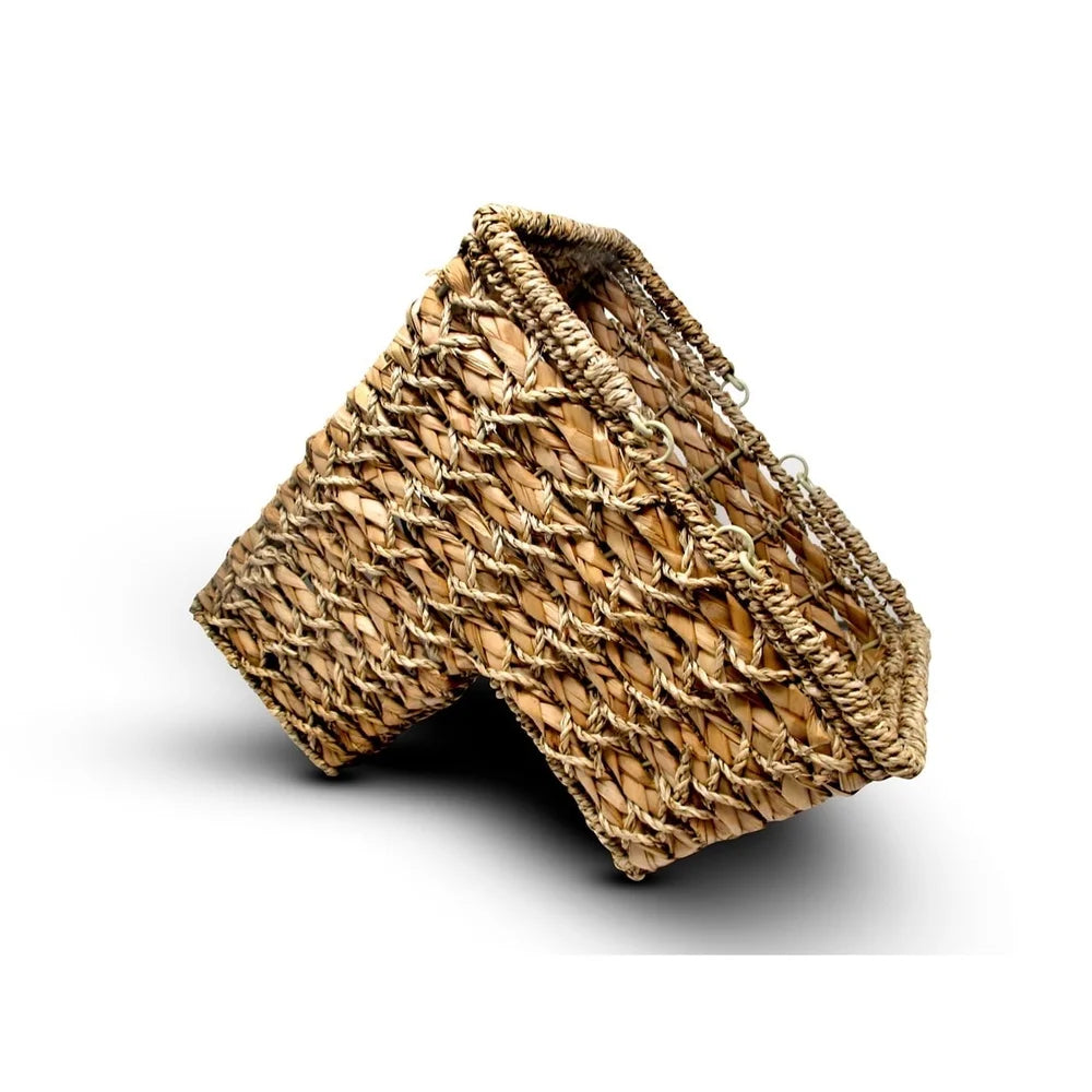 Braided Rope Storage Basket Stairs Seagrass Hyacinth with Handles Organizing Solution Reduces Clutter Fits Standard Width Stairs