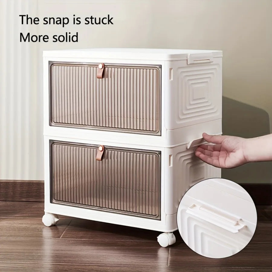 1pc Foldable Storage Bins Storage Box with Lid Collapsible Storage Shoes Rack Organizers with Wheels for Home Office Kitchen