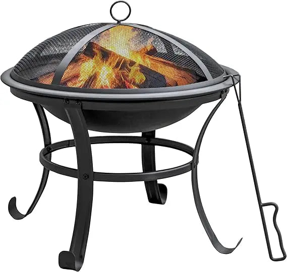 22 in Firepit for Outside Outdoor Small Fire Pit,Durable Firepit with Mesh Lid,Log Grate,and Fire Poker,Fire Pit for Outside Bac