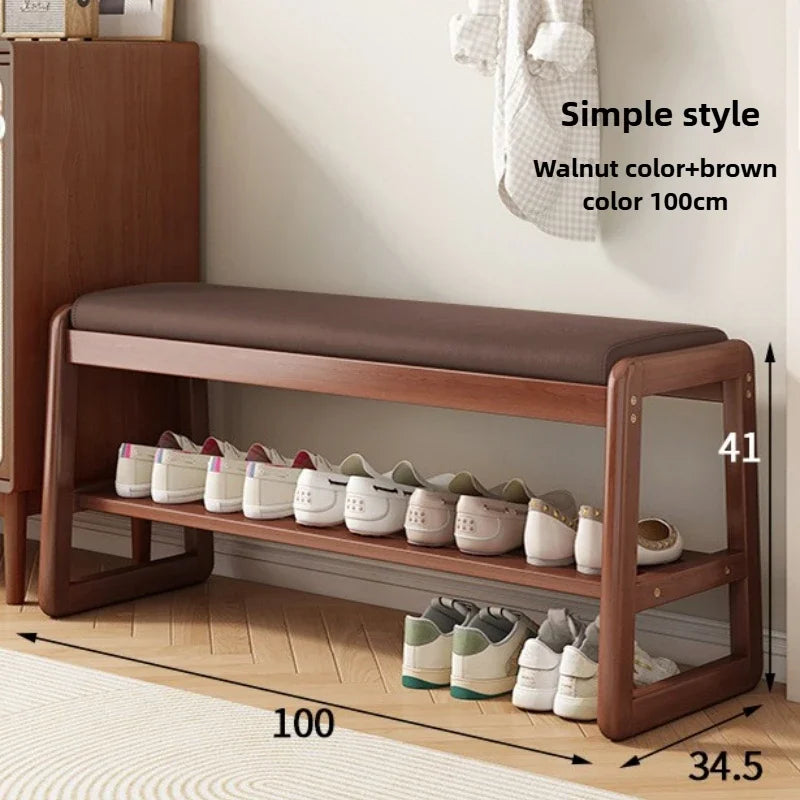 Teng woven shoe changing stool, entrance door, home door, multi-layer storage, solid wood, can sit on shoe stool