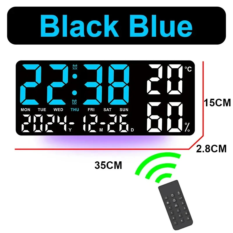 Large digital LED mood light wall clock with remote control temperature and humidity display alarm multi-functional alarm clock
